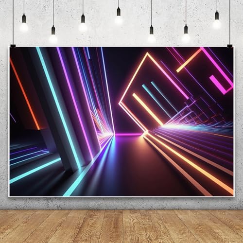 Yeele 5x3ft Abstract 3D Neon Backdrop for Photography Futuristic Abstract Neon Light Building Let's Glow Background for Bi...