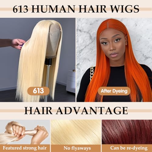 613 Lace Front Wigs Human Hair 22 Inch 13x6 HD Lace Front Human Hair Wig Pre Plucked 180 Density Blonde Wig Straight Lace Frontal Wigs for Women