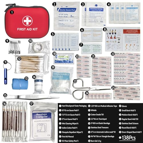 Prelady 138 Pcs Mini First Aid Kit Travel Size, TSA Approved Small First Aid Kit for Car, Hiking & Home, Compact Travel Me...