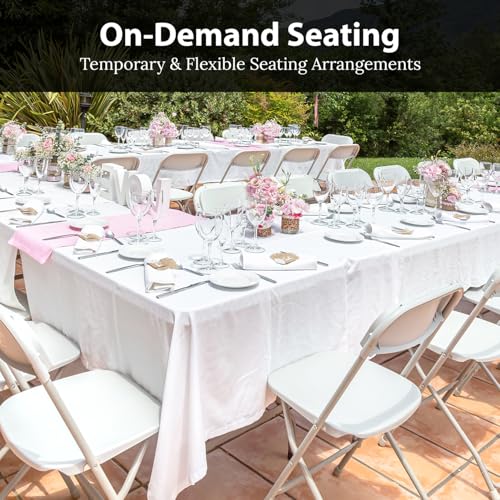 4 PACK White Foldable Plastic Chair | Folding & Stackable | 350 lbs Capacity Steel Frame Seats for Indoor Outdoor | Commer...