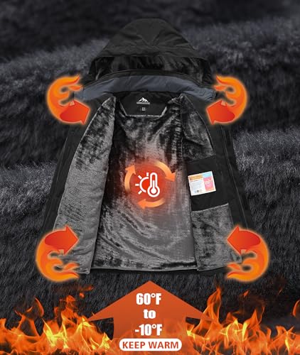 Buyboxs Mens Winter Snow Jacket Waterproof Ski Jackets Snowboard Rain Warm Coat Insulated Hood Fleece Lined