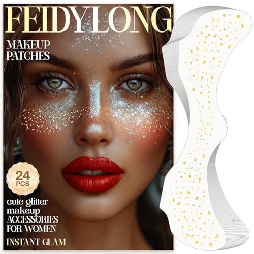 FeidyLong Glitter Freckles, 24 PCS Gold Face Glitter Makeup Accessories, Face Glitter Tattoos Makeup Patches for Women, Fa...