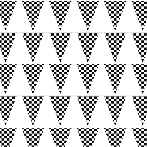 Checkered Flags Black and White 100’ FT Pennant Racing Banner | NASCAR Theme Party Decoration Plastic Flag | Race Car Part...