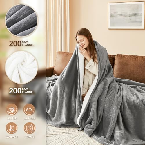 Homemate Electric Heated Blanket Twin - 62"x84" Heating Bed Blankets Throw with 10 Heating Levels 8 Hours Auto Off Fast He...