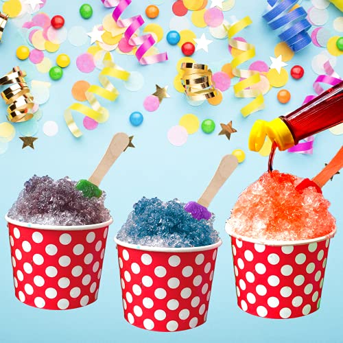Concession Essentials 105 Piece Multi-Colored Snow Cone/Shaved Ice Kit - Includes 25 Red and White Polka Dot Cups, 30 Cand...
