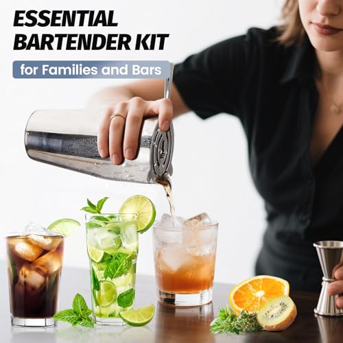 Cocktail Shaker Set Bartender Kit: 13-Pcs Bar Tools Set with Bamboo Stand, Essential Bar Accessories for Home: 25oz Martin...