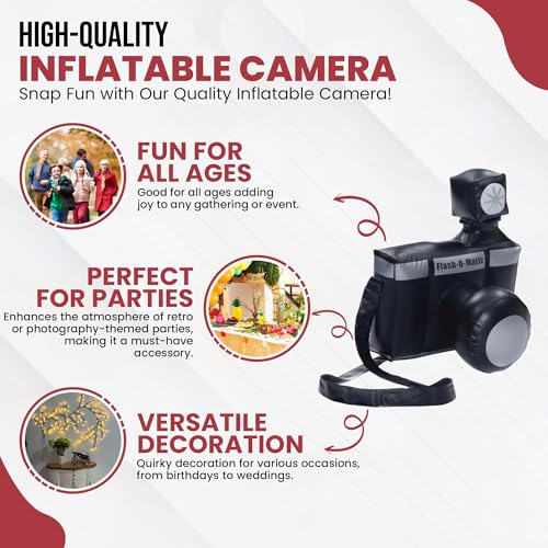 Inflatable Camara | Large Inflatable Clown Camera | Paparazzi & Photobooth Props | Oversized Camera Prop | Black/Silver | ...