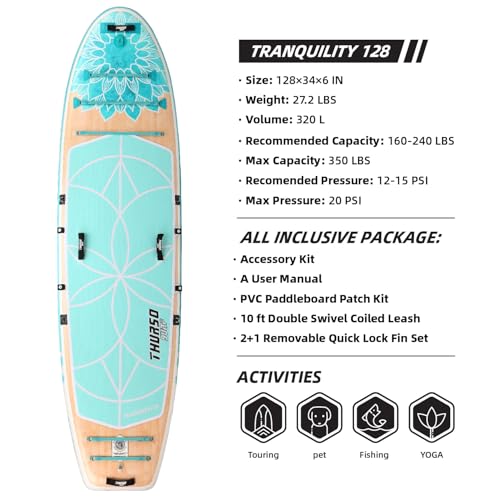 THURSO SURF Tranquility 10 ft 8 Yoga Paddle Board Inflatable Stand Up Paddleboard Yoga/Pilates/Fitness SUP Board | Woven D...