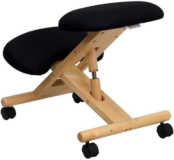 Scranton & Co Contemporary Fabric/Wood Mobile Ergonomic Kneeling Chair in Black