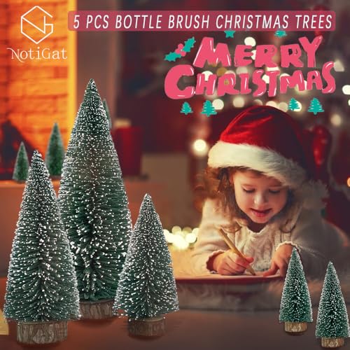 NotiGat mini Christmas Tree Bottle Brush Christmas Trees with Wooden Bases Christmas Decorations for Party Table top decer...