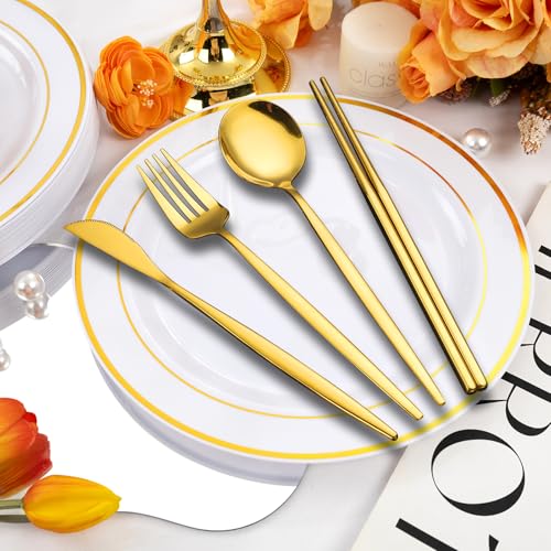 Novasteel Premium Travel Flatware Set,4 Pieces Golden Stainless Steel Flatware with Eco-Friendly Storage Case,Reusable, Po...