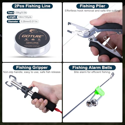 Goture Fishing Rod and Reel Combos-2PCS Telescopic Fishing Pole+2PCS Pre-Loaded Spinning Reels with Carrier Bag,1.8M-2.7M ...