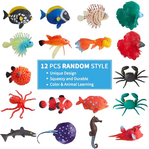 Color Changing Water Table Toys, Mold Free Bath Toys, Squishy Mini Fish Sea Animals Toys for Kids, for Pool, Bathroom, Oce...