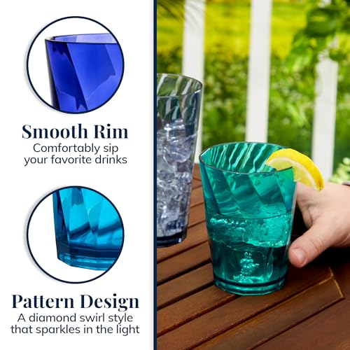 US Acrylic Optix Plastic Reusable Drinking Glasses (Set of 16) 14oz Rocks & 20oz Water Cups in Coastal Colors | BPA-Free T...