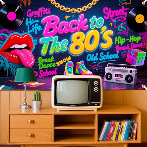 Back to The 80's Backdrop 6x3.6 ft 80s Party Decorations 80s Backdrop Hip Hop Graffiti Wall Birthday Party Supplies 1980 P...