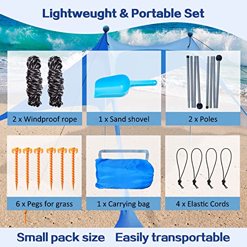 YENGIAM Beach Canopy Beach Tent Pop Up Shade 7.5X7.5 FT Portable Sun Shelter Extra Windproof Rope Stable Sun Protection wi...