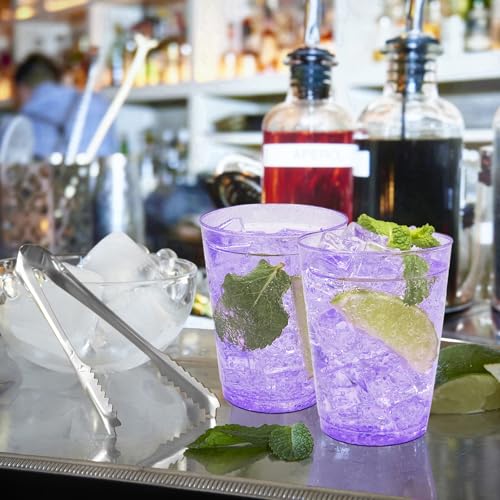 50pc 10oz Purple Glitter Plastic Cups and 1 Silver Ice Tong Set - Disposable Cocktail Glasses - Plastic Wine Cups - Purple...