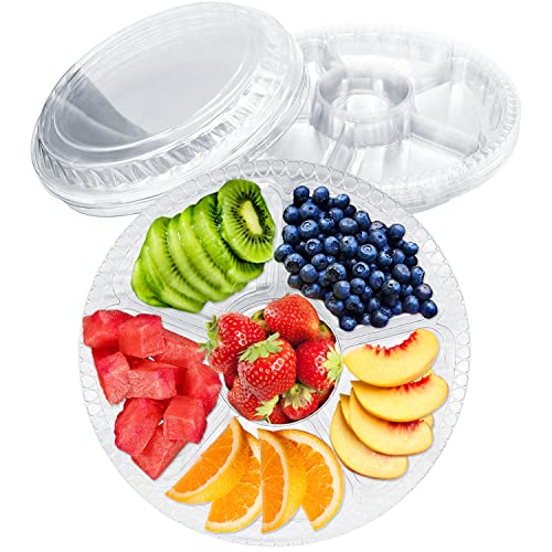 Tiaiidi 12 Pack Plastic Appetizer Trays with Lids,Disposable Compartment Serving Platters,6 Sectional Catering Trays for S...