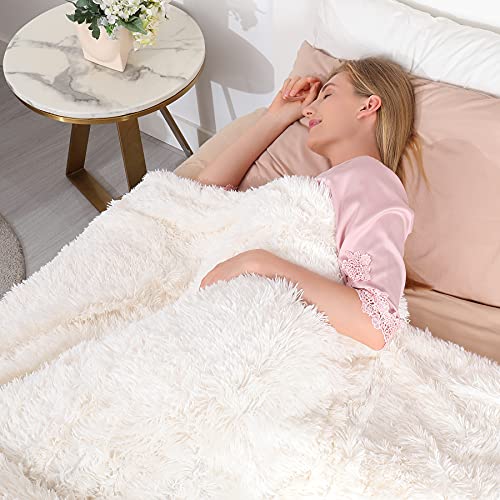 Tuddrom Decorative Extra Soft Fuzzy Faux Fur Throw Blanket 50" x 60",Solid Reversible Long Hair Shaggy Blanket,Fluffy Cozy...