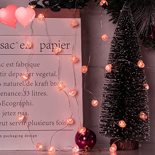 Valentine’s Day Fairy String Lights - 10.5 ft 30 LED Pink Heart Battery Operated Fairy Lights with Timer and Remote, Twink...