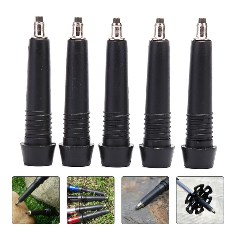 SquEqu 5 Pack Trekking Poles Carbide Tips Replacement Universal Tungsten Steel Rod End Tip for Outdoor Hiking Stick Cane C...