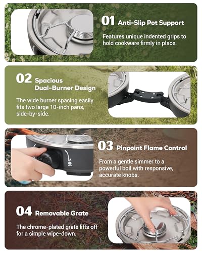 UNICCA Propane 2-Burner Camping Stove with Windscreen, Portable& Foldable Camping Stoves with Carry Bag, 20000 BTU Camp St...