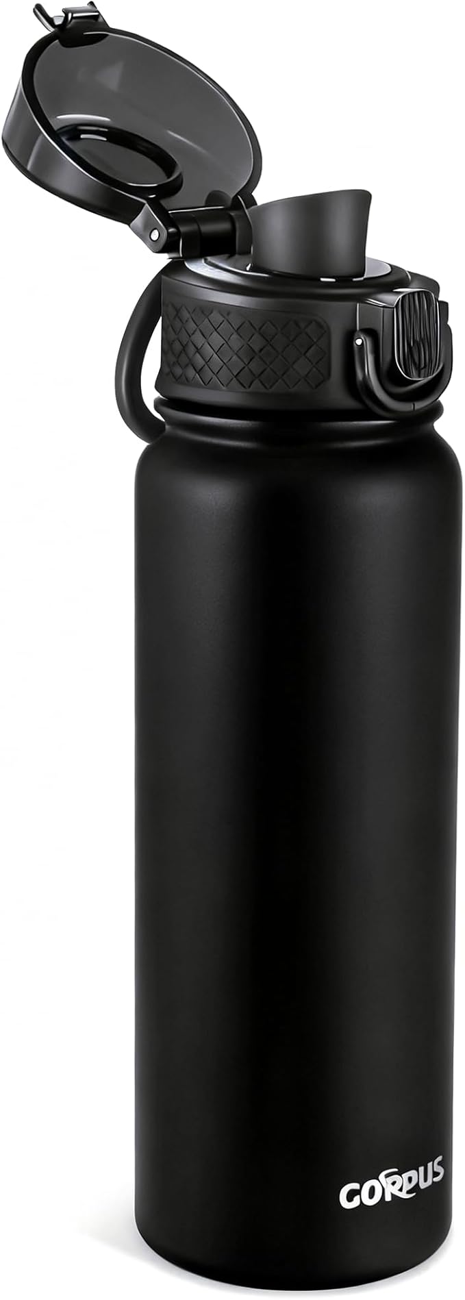 GOPPUS Insulated Water Bottle 20oz Stainless Steel BPA-Free Sports Bottle Ideal for School and Travel Silicone Spout Lid Prevents Leaks, Sweat, and Dust (Black)