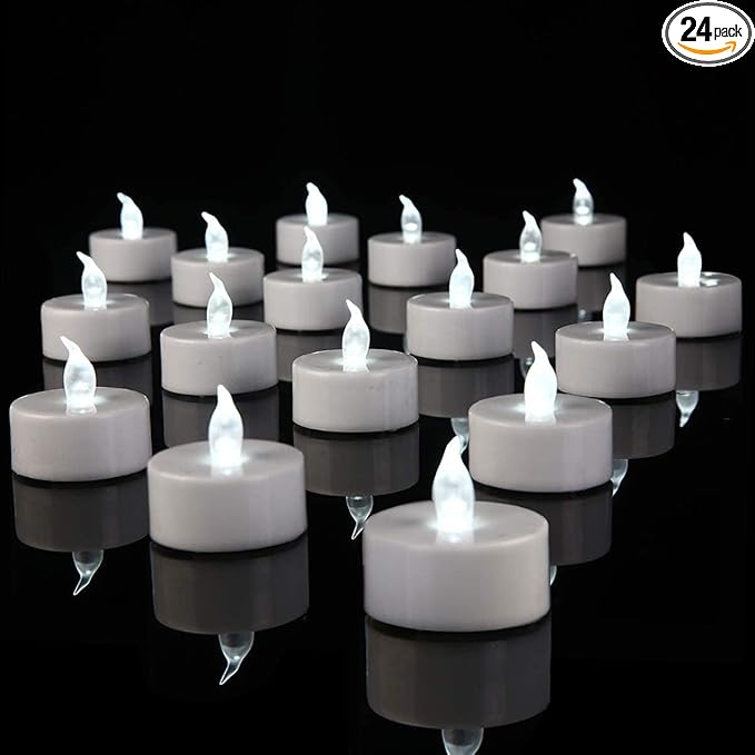 YIWER 24pcs Flameless Tea Lights Candles Realistic LED Flickering Operated Pumkin LED TeaLights Candles Long Lasting Electric Fake Candles Decoration for Party and Gifts Ideas