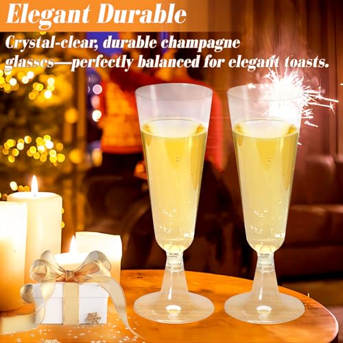GuanQiao Plastic Champagne Flutes 40 Pack, 5.5 Oz Clear Disposable Plastic Champagne Glasses, Wine Glasses Cups for Weddin...