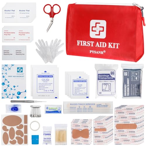 Small First Aid Kit, 150 Piece with Foil Blanket & Scissors, Mini First Aid Bag for Emergency, Home, Camping, Travel, Spor...