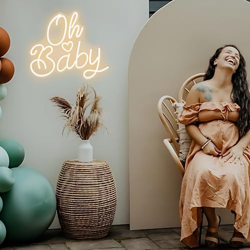 Oh Baby Neon Sign for Wall Decor, Baby Shower Neon Sign with Dimmer, Warm White Led Light for Bedroom Decor, Wall Decorati...