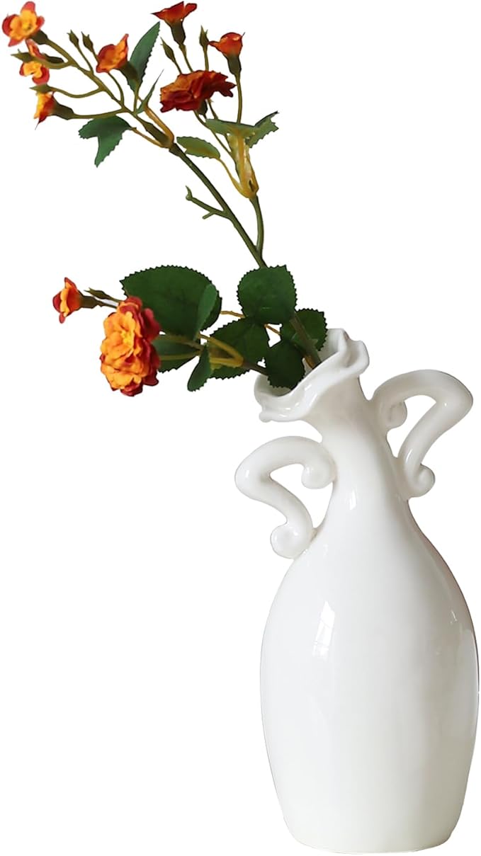 XMMEIMK Vase with Attitude, White Ceramic Small Neck Vases, Novel and Lovely Unique Shape Vase, 7inch Modern Home Decorati...