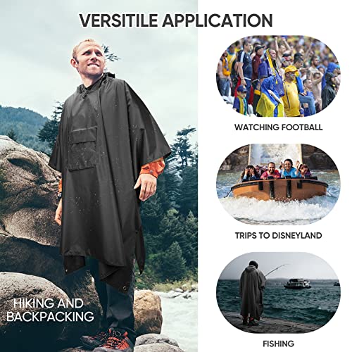PTEROMY Hooded Rain Poncho for Adult with Pocket, Waterproof Lightweight Unisex Raincoat for Hiking Camping Emergency