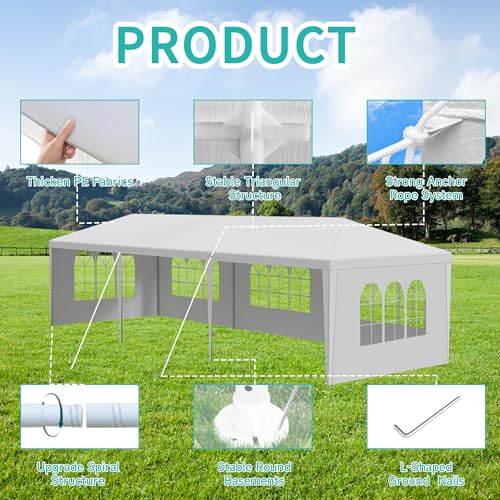 10' x 30' White Canopy Tent with 5 Removable Sidewalls, Outdoor Patio Gazebo with Transparent Windows, Shade Shelter Tents...