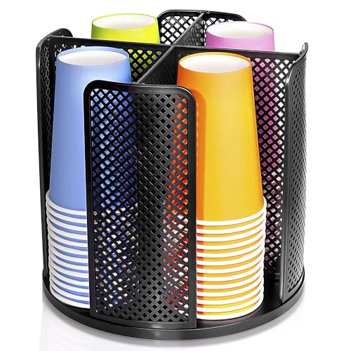 Wymulot Rotating Paper Cup Dispenser, Cup Holder with 4 Compartments, Disposable Coffee Cup Dispenser Removable, Plastic C...