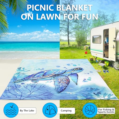 AISPARKY Beach Blanket Waterproof Sandproof Extra Large Beach Mat 79" X 83"/120"x108" for 2-8 Adults Quick Drying Durable ...