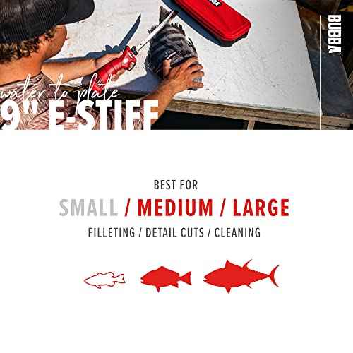 BUBBA E-STIFF Electric Fillet Blade with Ti-Nitride Coated Hollow Stainless Steel Non-Stick Reciprocating Construction for Fishing and Outdoors