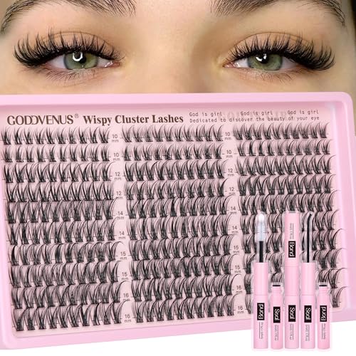 Goddvenus Lash Clusters Kit Wispy Eyelash Clusters Lashes Natural DIY Lash Extension Kit 10-16mm Cluster Eyelash Extension...