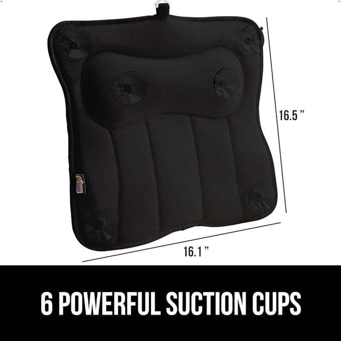GORILLA GRIP Bath Pillow for Tub with Powerful Suction Cups, Headrest Pillows for Neck and Back Support, Machine Wash, Bathtub and Hot Tub Accessories, Relaxing Spa Gift Essentials for Women, Black