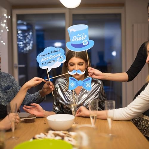27 Pieces Snowflake Photo Booth Props Kit, Holiday and Winter Wonderland Party Decorations for Winter/Wedding/Christmas/Ho...