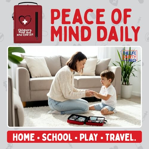 Portable First Aid Kit for Kids with CPR Shield - Ideal for Home, Car, School, Camping, and as a Travel First aid kit. Lat...