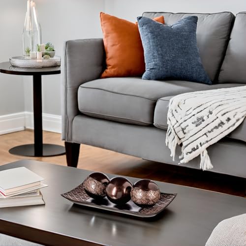Creative Scents Dublin Brown Tray and Ball Set - Living Room, Entry Table Decor Centerpiece Table Decorations - Decorative...