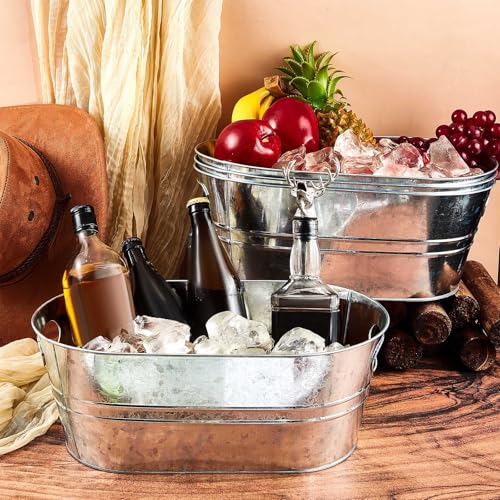 Tessco 4 Pcs 4 Gallon Galvanized Metal Tubs Large Ice Buckets for Parties Beverage Drink Tin Bins Champagne Cocktail Wine ...