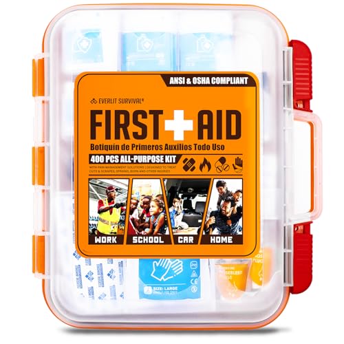 EVERLIT 400 Pcs OSHA Compliant First Aid Kit, Wall-Mountable Essential Emergency Kit for Home, Business, School, Warehous...