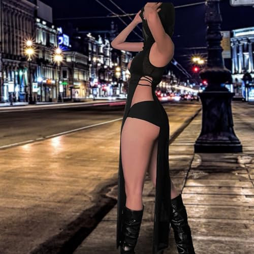 LINNSUJH Gothic Rave Outfits Dresses for Women Festival Long Dresses Sexy Goth Clothes Rave Wear