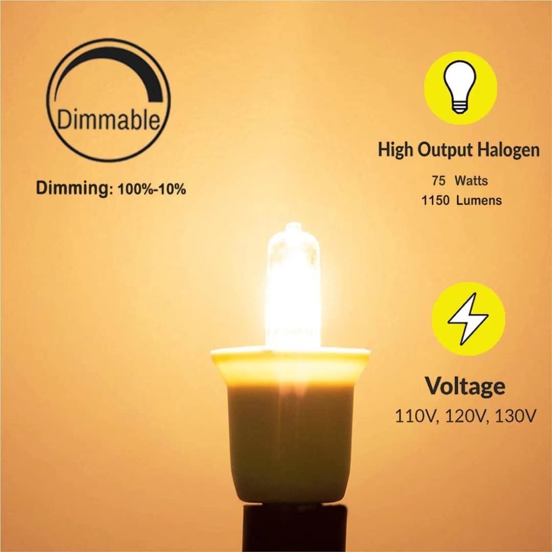 VINACO E11 Bulb, JDE11 120V 75W Halogen Light Bulbs, T4 Mini Candelabra Base, High Output 1150lm, Warm White 2700K, Dimmable, 4-Pack for Ceiling Fan Light Bulbs
