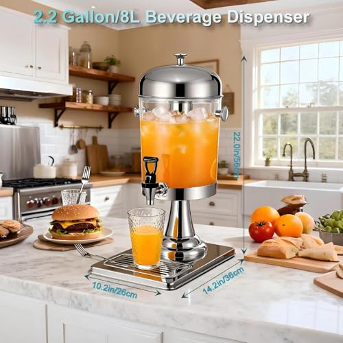 2.2 Gallon Drink Dispensers for Parties, Beverage Dispenser with Stand and Ice Shovel, Commercial Hot Cold Juice Dispenser...
