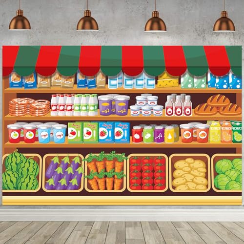 Cartoon Supermarket Shelf Background Fresh Fruit Vegetable Goods Shelf Grocery Store Decoration Background Fruit Theme Bab...