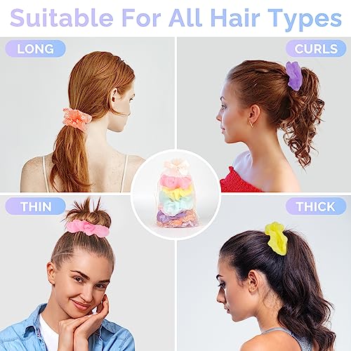 8 Pcs LED Scrunchies for Women - Scrunchy, Light Up Scrunchies for Girls, Colorful Yarn Hair Tie Multi Light Modes, Glow i...
