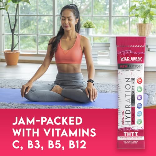 NewTrition Hydration Powder, Wild Berry Pack of 24 Electrolyte Powder Packets, Naturally Flavored Hydrating Packets for Wa...